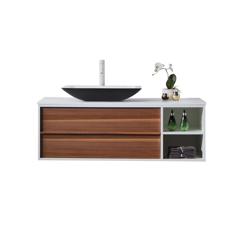 Goreme 48" W Single Wall-Mounted Vanity, Black, White