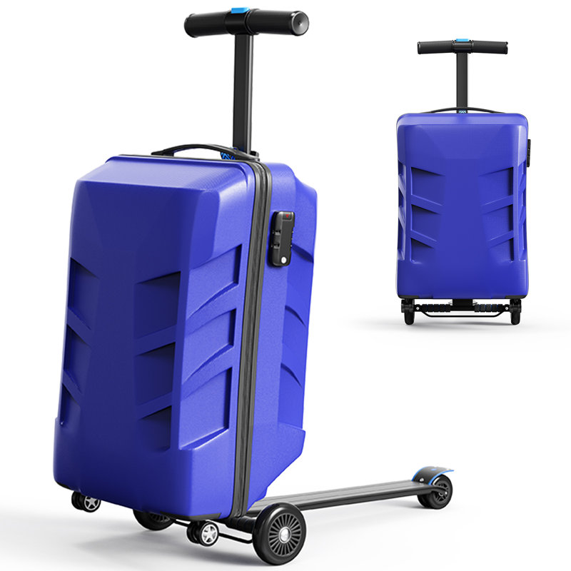 2-In-1 Scooter Suitcase - Kids and Adults Ride-On Luggage With Removable Handle, Airplane Approved Carry-On Trolley Suitcase In Blue/Pink