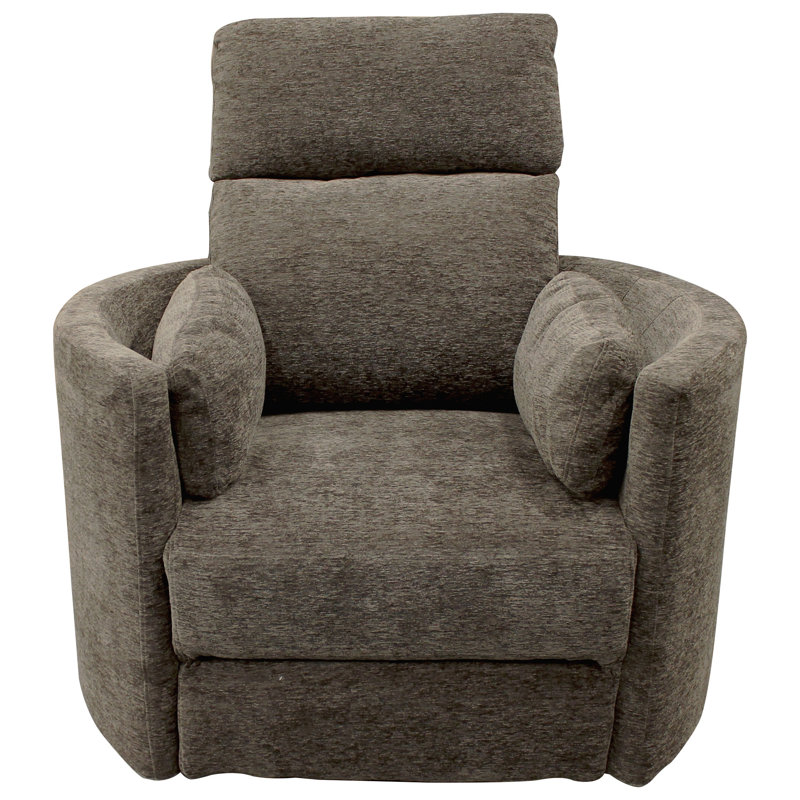 Bre Jelissa 40" W Polyester Upholstered Swivel Recliner with Integrated USB Port , Dark Brown Chenille