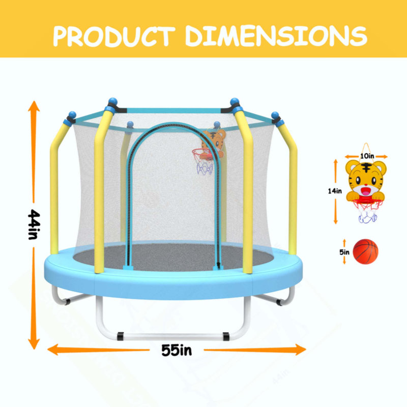 Trampoline pour enfants, intérieur et extérieur, petit trampoline pour tout-petits avec panier de basketball, Bleu
