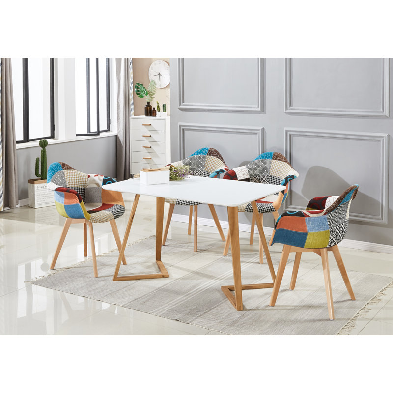 Shoup Patchwork Tub Dining Chair - Fabric Upholstered Seat and Curved Back with Foam Padding and Solid Wooden Legs - Armchair for Dining Room Kitchen Living Room - Single