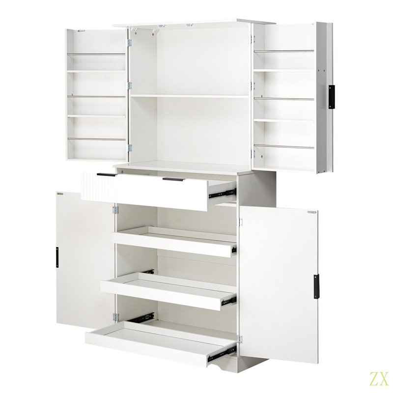 Armoire de cuisine 72 "cannelée avec 3 tiroirs à clavier et 6 tablettes de porte. Armoire de rangement autoportante réglable pour la salle de bain, la salle à manger, le bureau, le vestibule