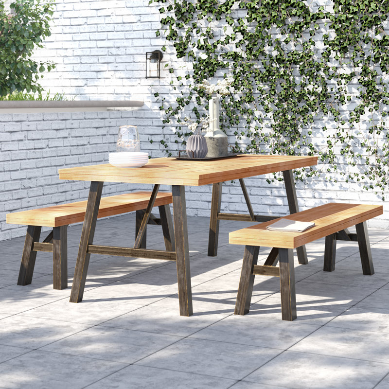Misty 4 - Person Acacia Wood Patio Dining Set with Rectangular Table, Light Brown