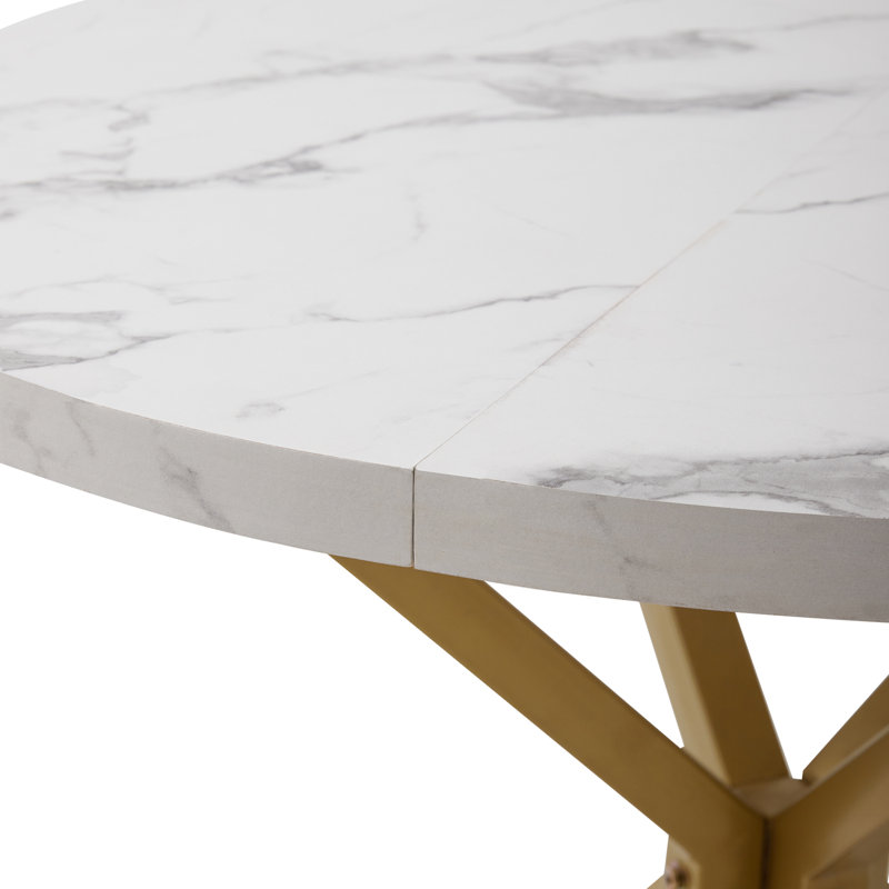 Adorna Round Solid Wood Top Metal Base Dining Table, Gold