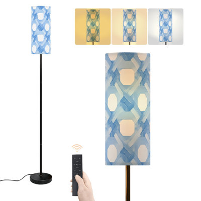Lampe sur pied géométrique moderne art abstrait à formes hexagonales imbriquées bleu clair à intensité variable moderne avec télécommande interrupteur au pied ampoule abat-jour grand mât pour salon chambre bureau