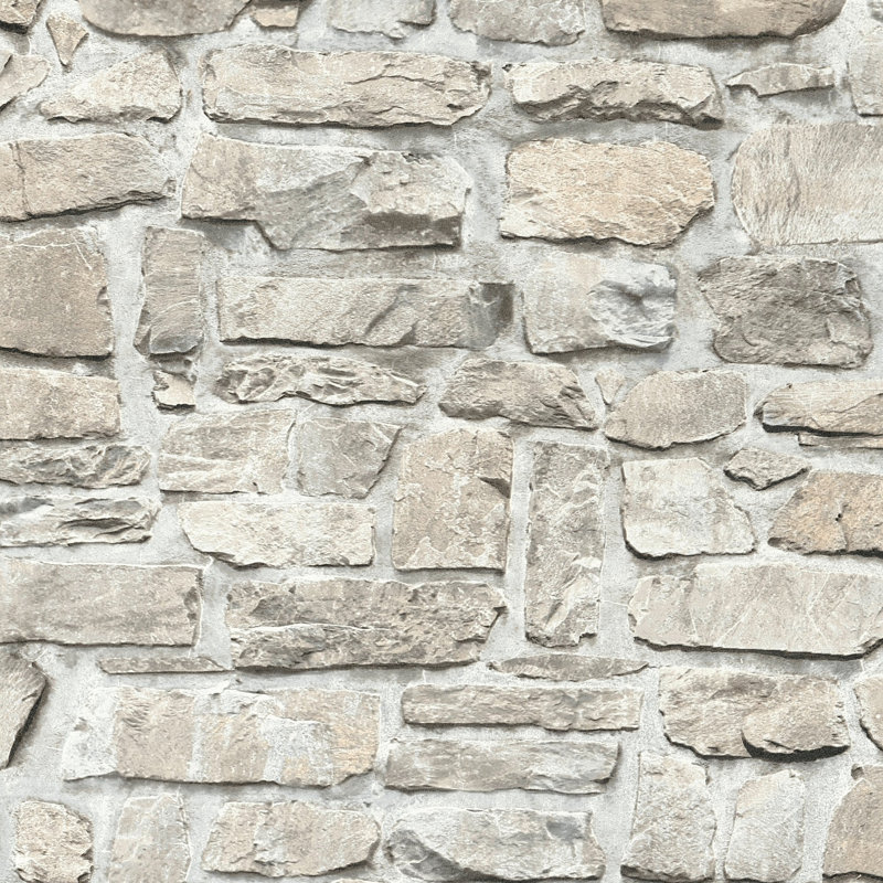 The Bricks and More Stone Symphony Motif 10.05m x 53cm Matte Wallpaper Roll, Cream