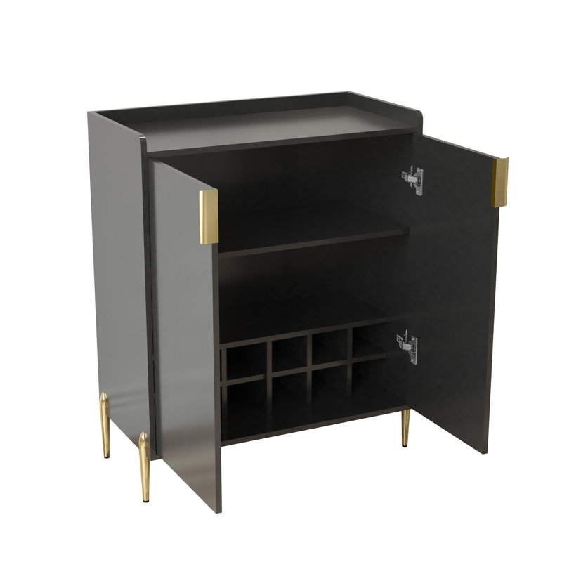 Buffet moderne à 2 portes avec porte-bouteilles et étagère de rangement réglable, Noir