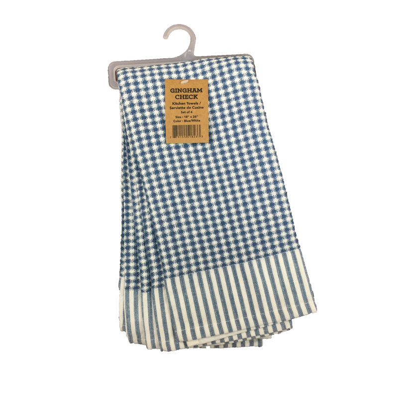 Cotton Stripe Waffle Kitchen Towel Linen Set, Blue/White