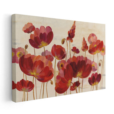 Fleurs rouges sur fond crème - reproduction d'art sur toile