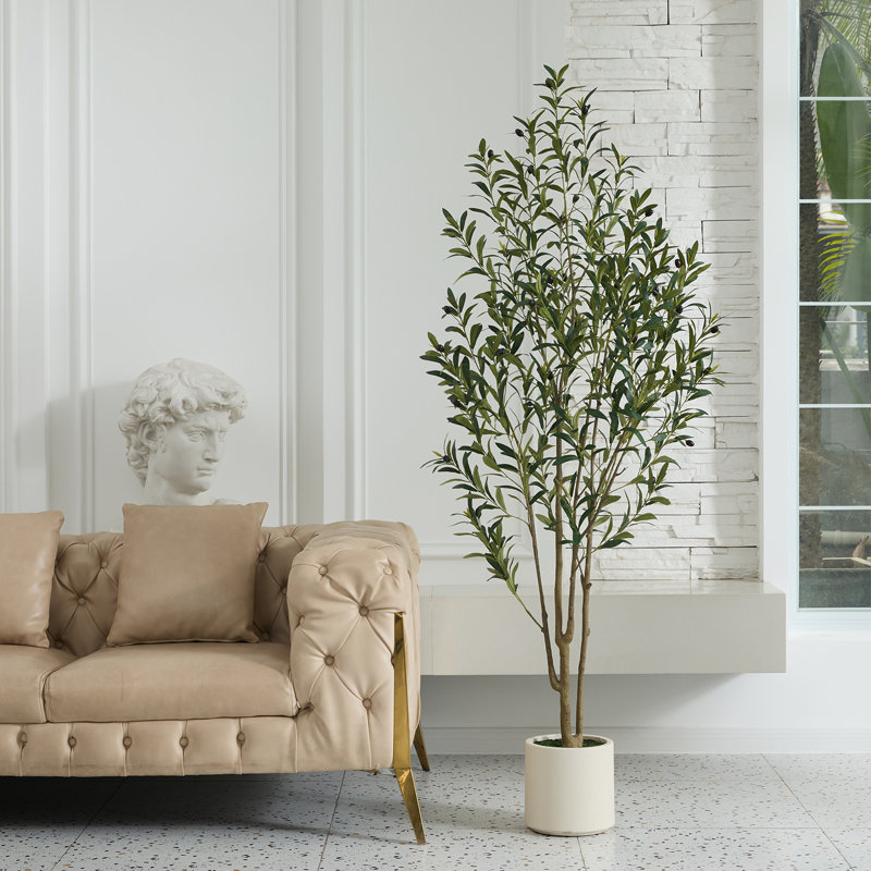 Adcock Artificial Olive Tree in Round Planter, UV Protected Faux Olive Tree for Indoor Home Decor, 72" H x 24" W x 24" D