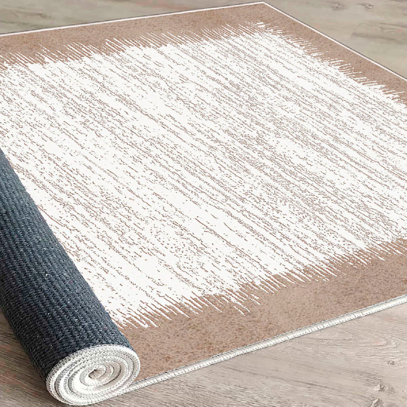 Luxurious Cotton Area Rug, 2.6 x 6.6 Feet | 100% Cotton, 1200 Grams/Sq Meter, 0.4 Inch Pile Height, Antibacterial | Non-Slip PVC Underside, Machine Washable, Cream & Brown Colors | Perfect for Living Room & Bedroom Decor