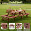 Table de pique-nique brune avec bancs pour 14 à 16 personnes, table rectangulaire d'extérieur en bois de près de 8 pieds de long pour patio, jardin, cour arrière, grand ensemble de salle à manger extérieur avec trou pour parasol
