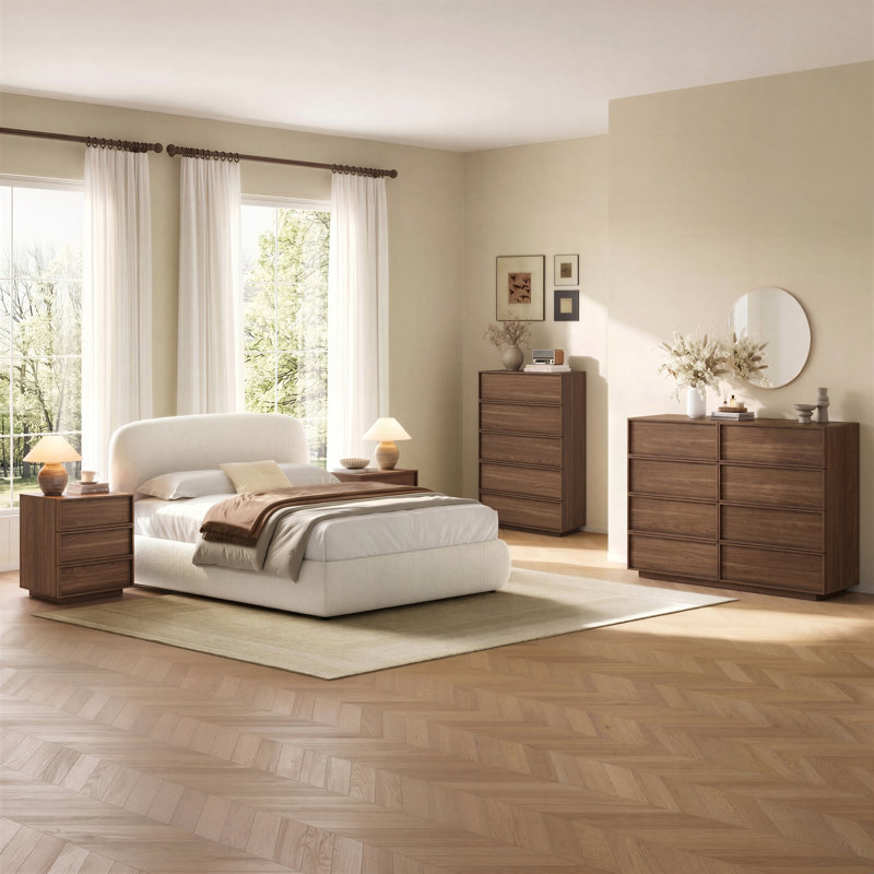 Ensemble de chambre à coucher 3 pièces (ensemble de commode 8 tiroirs et table de chevet 3 tiroirs de 2)