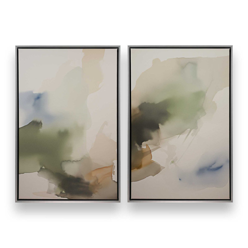 Tranquil Earth Reverie, ensemble de 2 reproductions sur toile encadrées, Cadre flottant en chrome poli