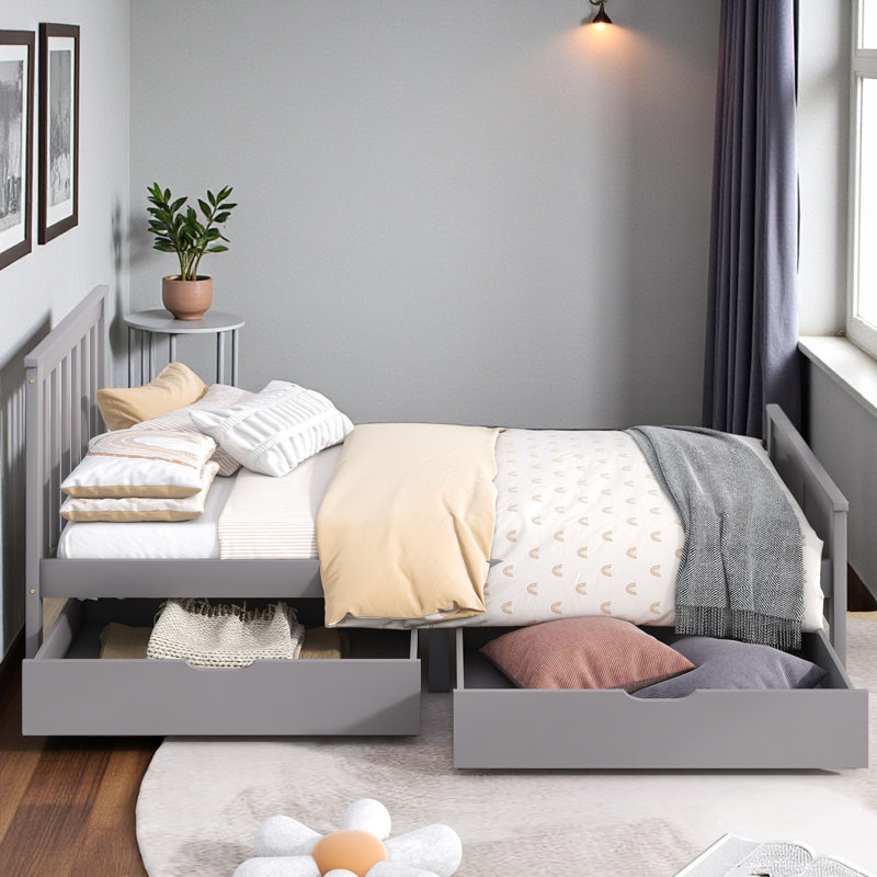 Petterson Single (3') Standard Bed Frame with Storage Included, Grey