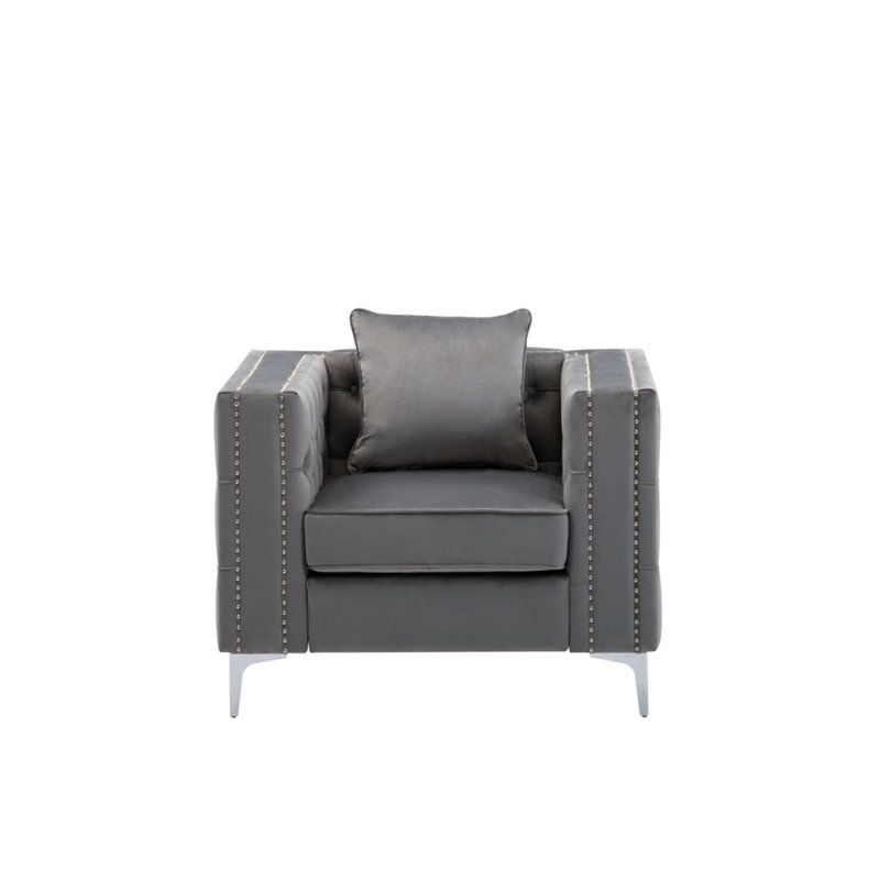 Fauteuil en velours 40 ", fauteuil d'appoint en velours, fauteuil d'appoint moderne, fauteuil, Grey Velvet