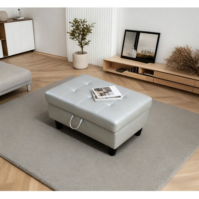 Faux Leather Storage Ottoman