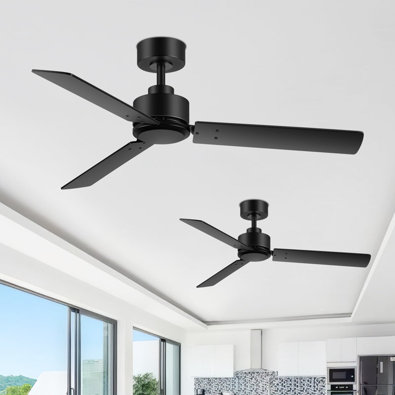 Korryn 2-Pack 48'' Black 3-Blade Indoor/Covered Outdoor Lightless Ceiling Fan with Remote Control , Quiet Reversible DC Motor, 6 Speeds, Indoor Ceiling Fan for Living Room, Bedroom