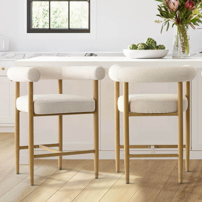Chrystel 24" Boucle Counter Stools With Arm, Set Of 2