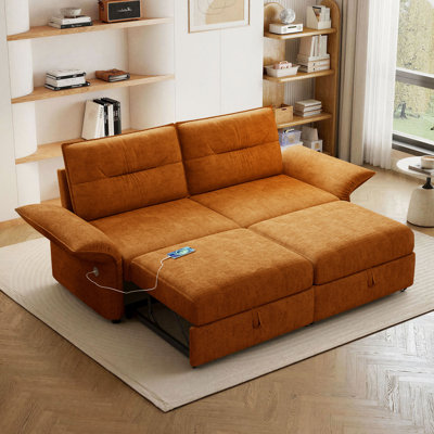 Canapé-lit 85 po en flanelle convertible avec port USB, canapé-lit 2 en 1, causeuse multifonctionnelle pour le salon, 4 couleurs