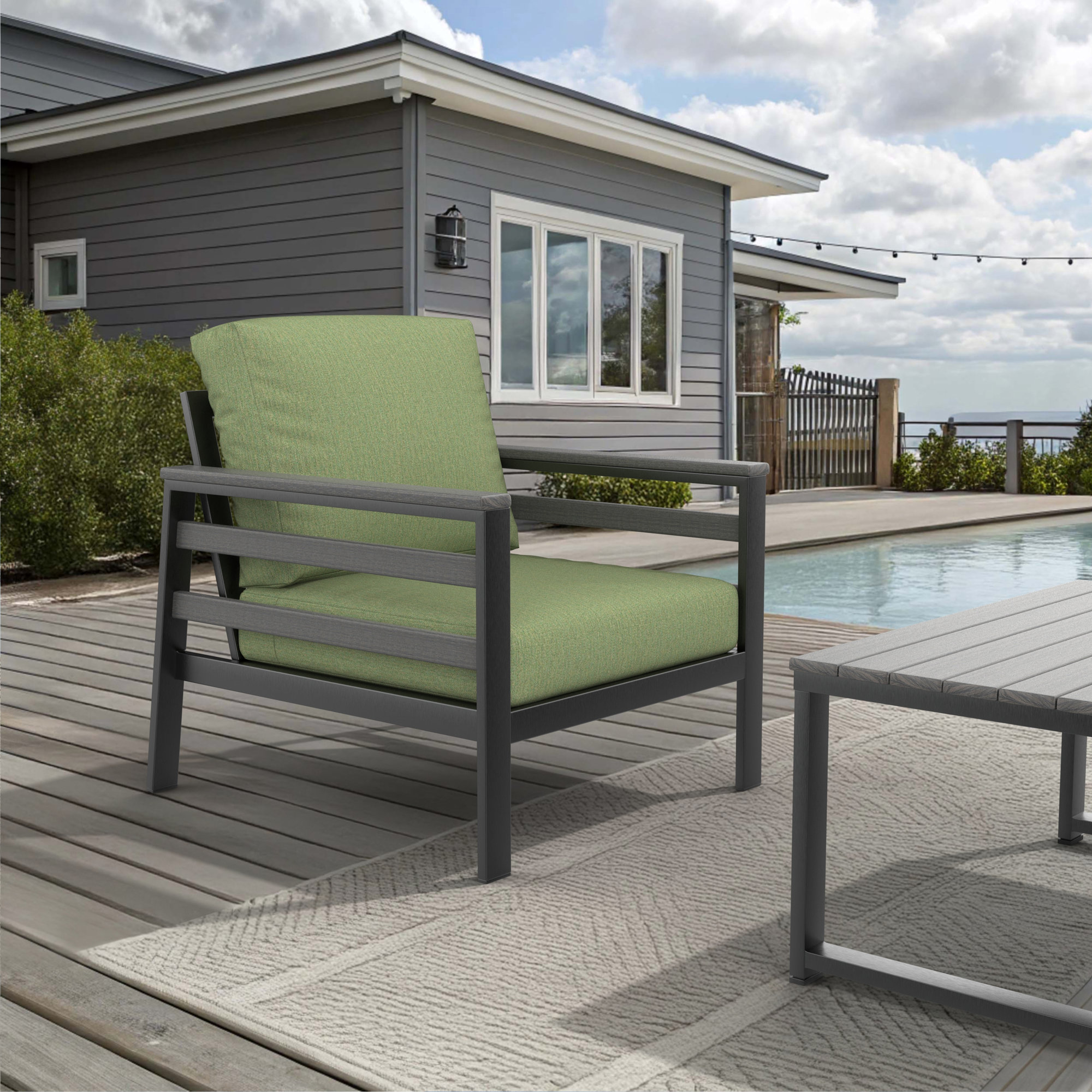 Townsend Patio Chair with Sunbrella® Cushions, Sunbrella Canvas Fern, Gray