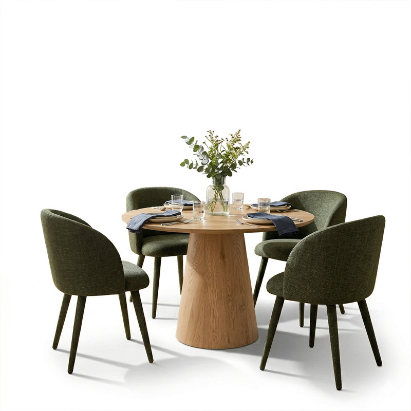 46" Modern Round Dining Table Set With Upholstered Armchairs For 4, Green