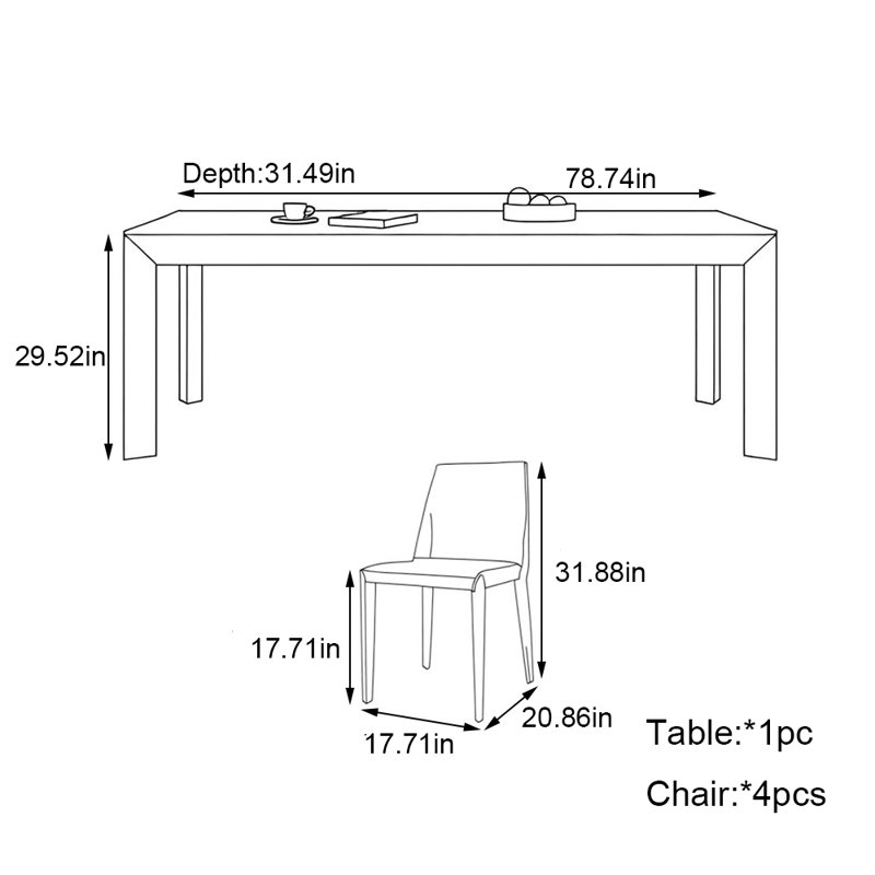 Simple modern Small apartment dining table set, 29.52"H x 78.74"L x 31.49"W, 5