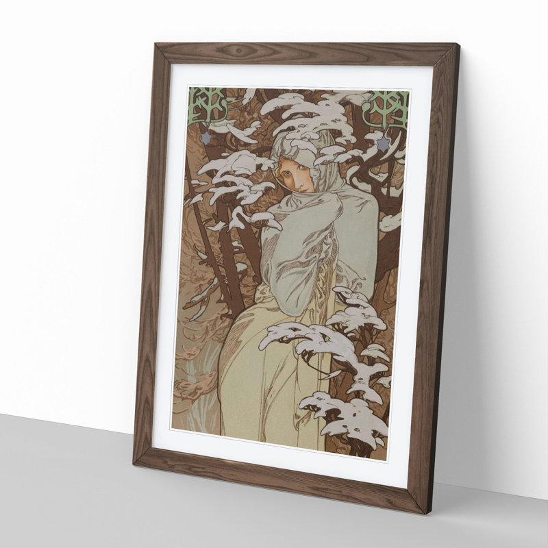 Winter by Alphonse Mucha - Picture Frame Painting, 36cm H x 27cm W x 2cm D, Walnut Framed