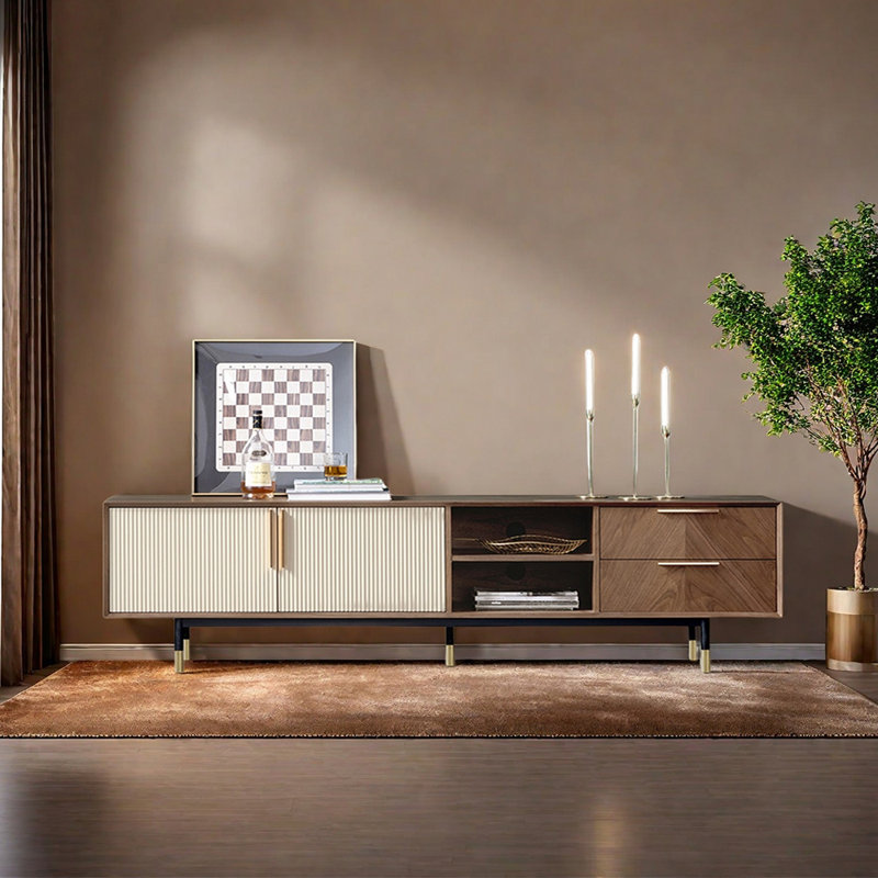 Luxury-Style Solid Walnut-Tone TV Stand, 20.86"H x 78.74"L x 15.74"W