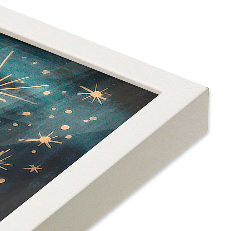 Nuit étoilée, arbres de Noël I print, Cadre simple opaque blanc, bois massif, H 17,5 po x l 17,5 po