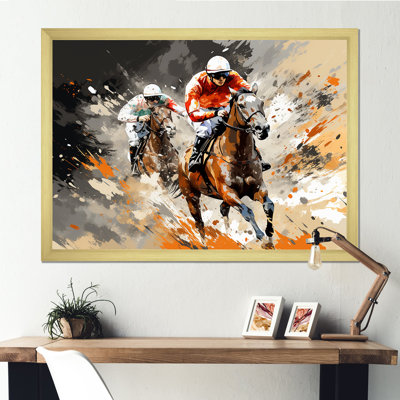Brown Horse Racing Frenzy - Horse Racing Wall Art