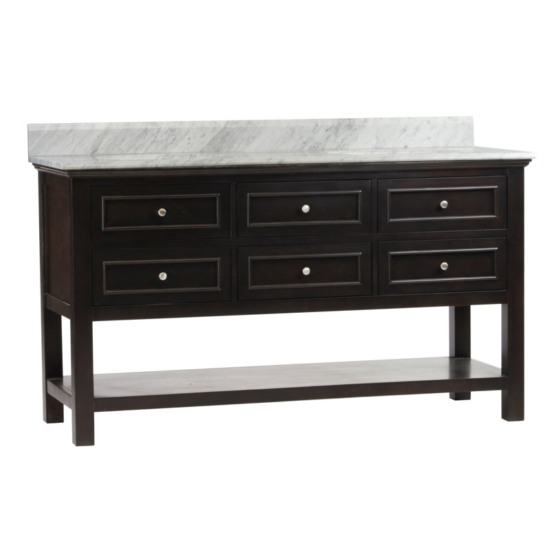 Chatwin 60'' Double Bathroom Vanity with Marble Top, Espresso