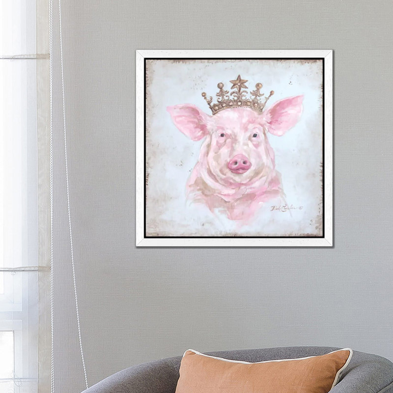 Crowned Pig by Debi Coules - Painting on Canvas, 66.04 cm H x 66.04 cm W, White Framed
