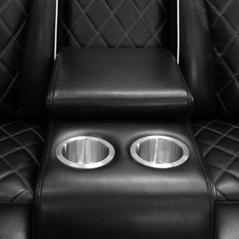 Causeuse inclinable en cuir noir Regent avec porte-gobelets et lumières DEL Regent