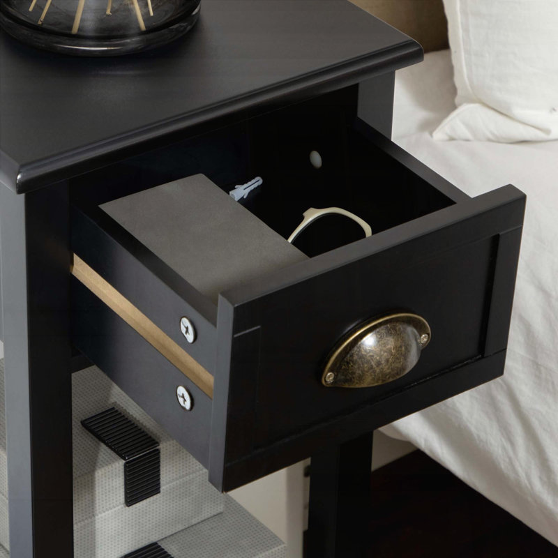 Table d'appoint étroite à 2 niveaux avec tiroir et tablette - noir