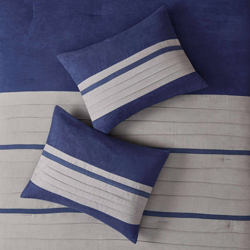 7 PC Pieced Comforter Set Blue