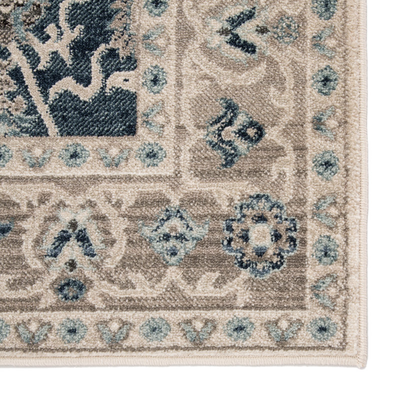 Tapis bleu foncé/gris clair oriental Philbrick, Rectangle 5 pi 3 po x 7 pi 10 po