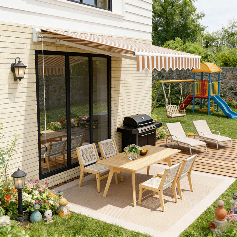 Auvent pare-soleil avec manivelle pour terrasse, porche, balcon, H 59 po x l 156 po x P 120 po
