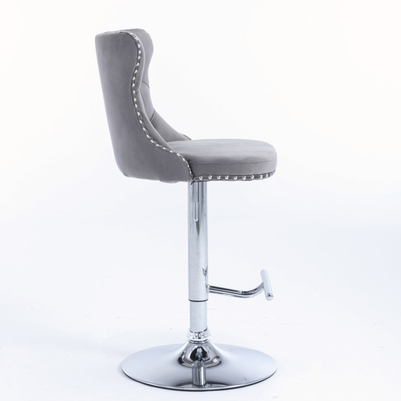 Kennasyn Swivel Upholstered Adjustable Height Counter Stool, Chrome/Gray