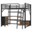Lit mezzanine double en métal avec bureau et tiroirs, lumières à DEL, station de charge, espace de rangement spacieux Tiroirs d'escalier confortables - Escalier