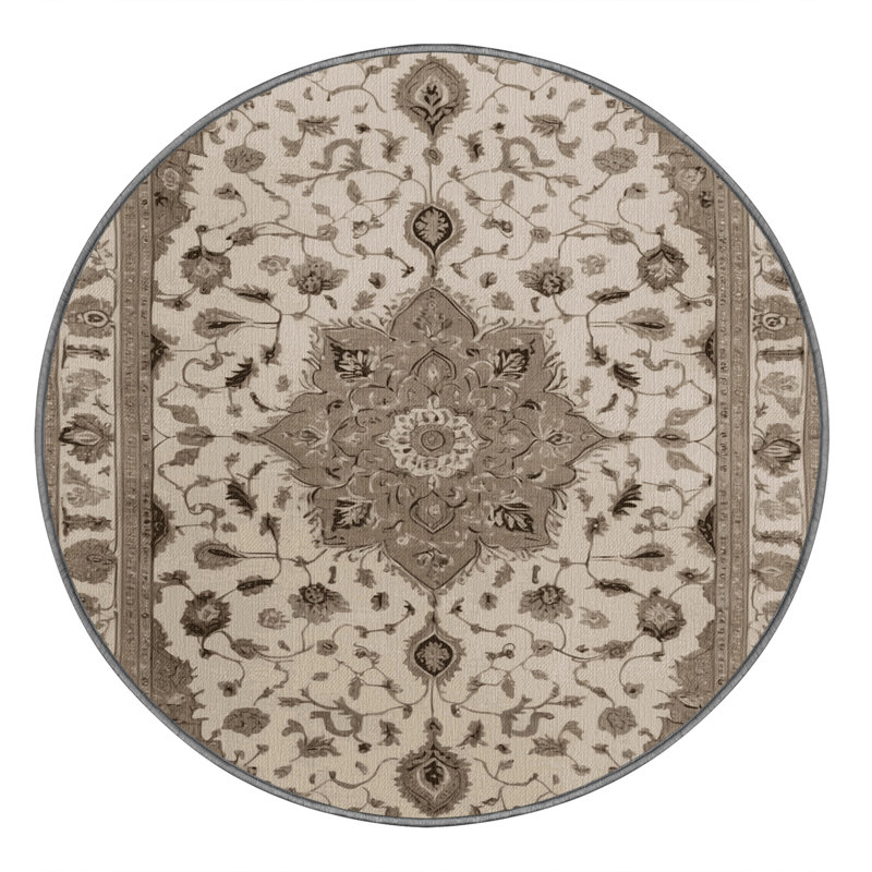 Machine Washable Tabriz Gray Area Rug, Round 4'