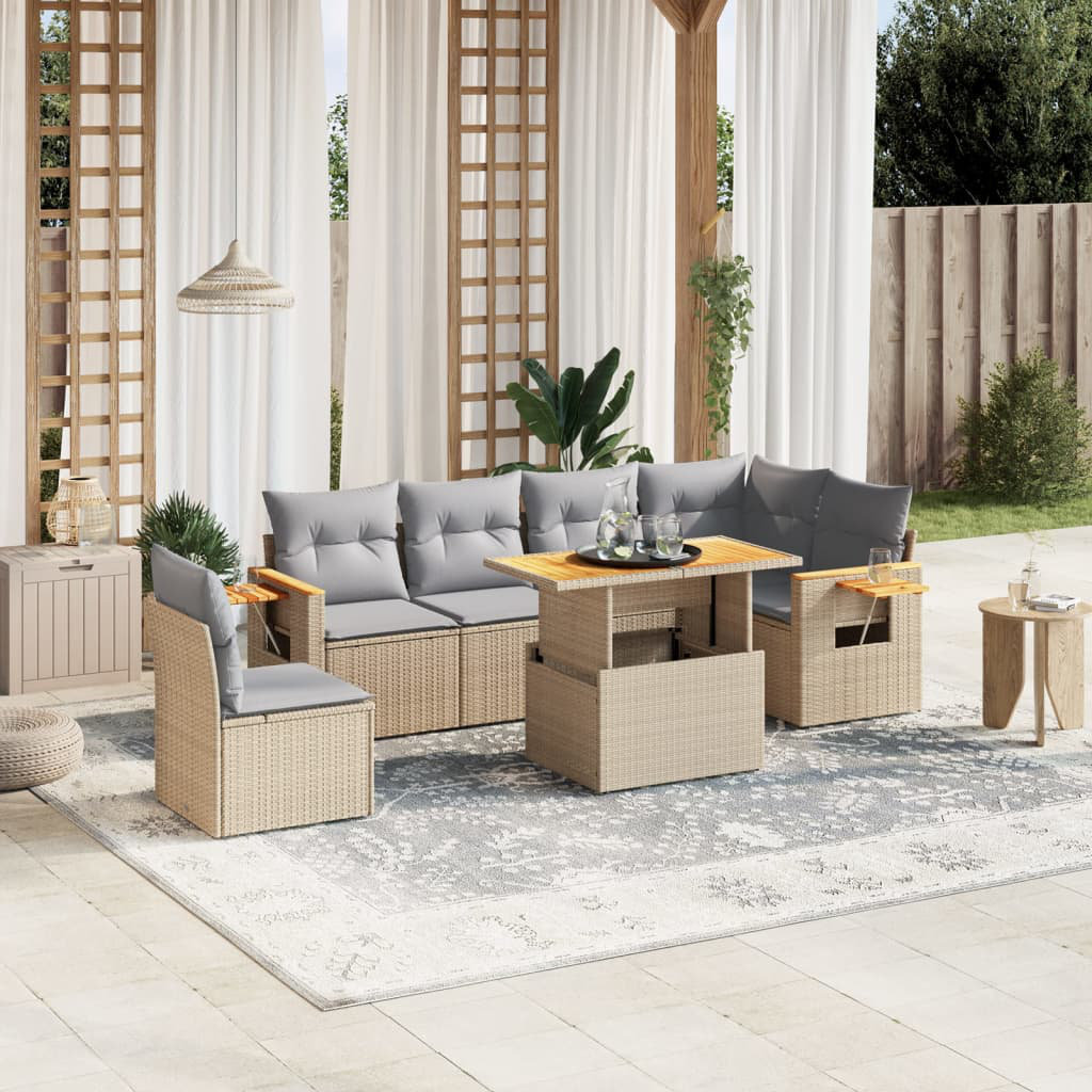 Vidaxl 7-Tlg. Garten-Sofagarnitur Mit Kissen Beige Poly Rattan