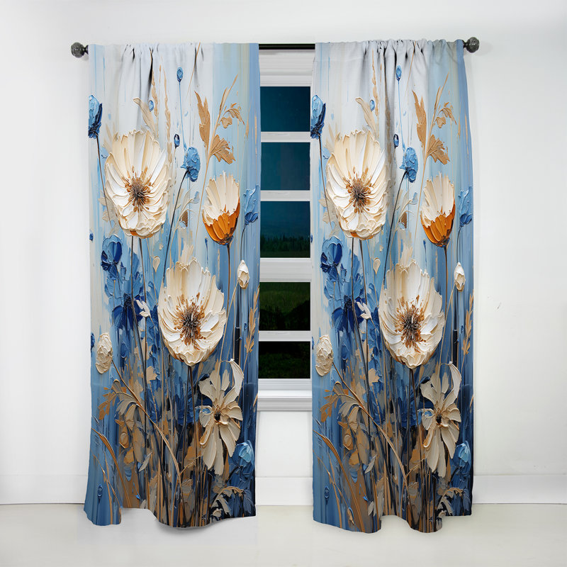 Dax - White Calm Cornflowers Meadows II - Traditional Velvet Curtain - Room Darkening - 1 panel, 52" W x 120" L