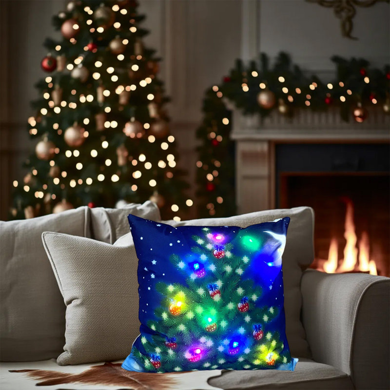 Christmas LED Pillows Holiday Gifts LED Pillows That Can Flash Or Stay On Two Mode Switching Printed Sofa Pillows Cushions Pillowcases