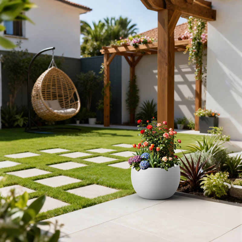 Bol / pot à fleurs 14,5 po x 10 po H, H 10 po x l 16 po x P 16 po, Blanc perle