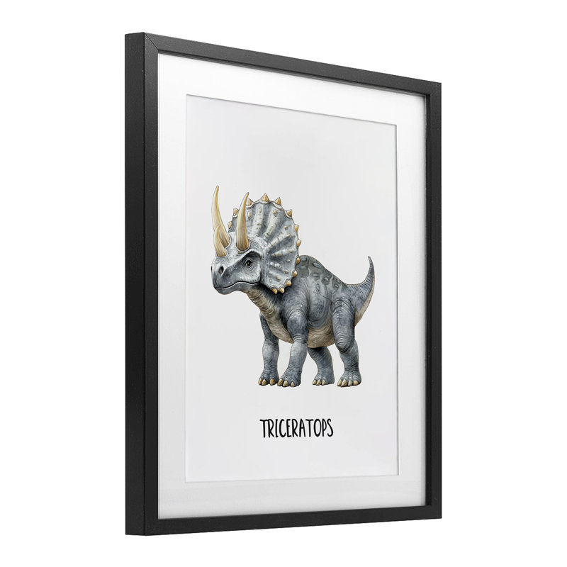 «Meet The Triceratops», reproduction d'art sous verre encadrée par Christine Simpson Art, H 21 po x l 17 po