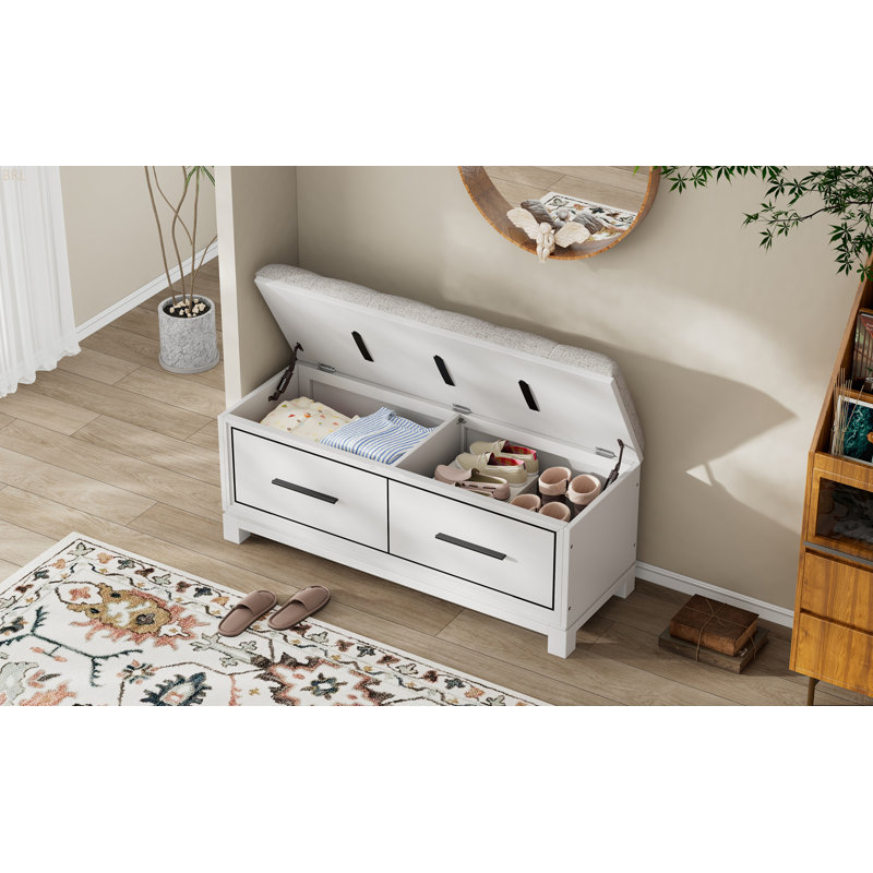 Banc à chaussures avec coussin amovible TREXM, banc d'entrée avec rangement caché pour le salon, l'entrée et les couloirs