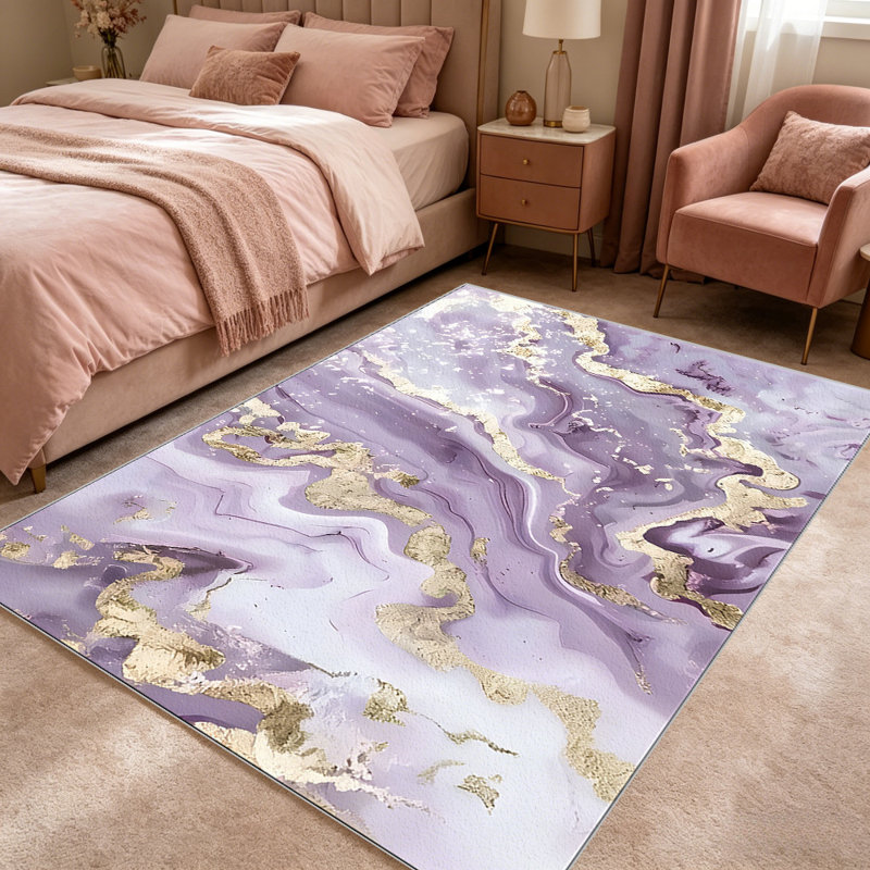 Lavender Gold Marble   area rugs for Living Room, Soft and Comfortable, Suitable for all seasons, easy to maintain, machine washable Indoor floor mat, Under Table Farmhouse suitable for Bedroom, Dining Room, Study,  Balcony, Home Decor Patio