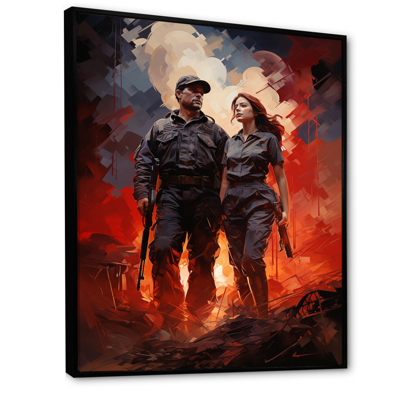«Military Solider Couple», reproduction d'art sur toile, Cadre flottant noir, H 20 po x l 12 po x P 1 po