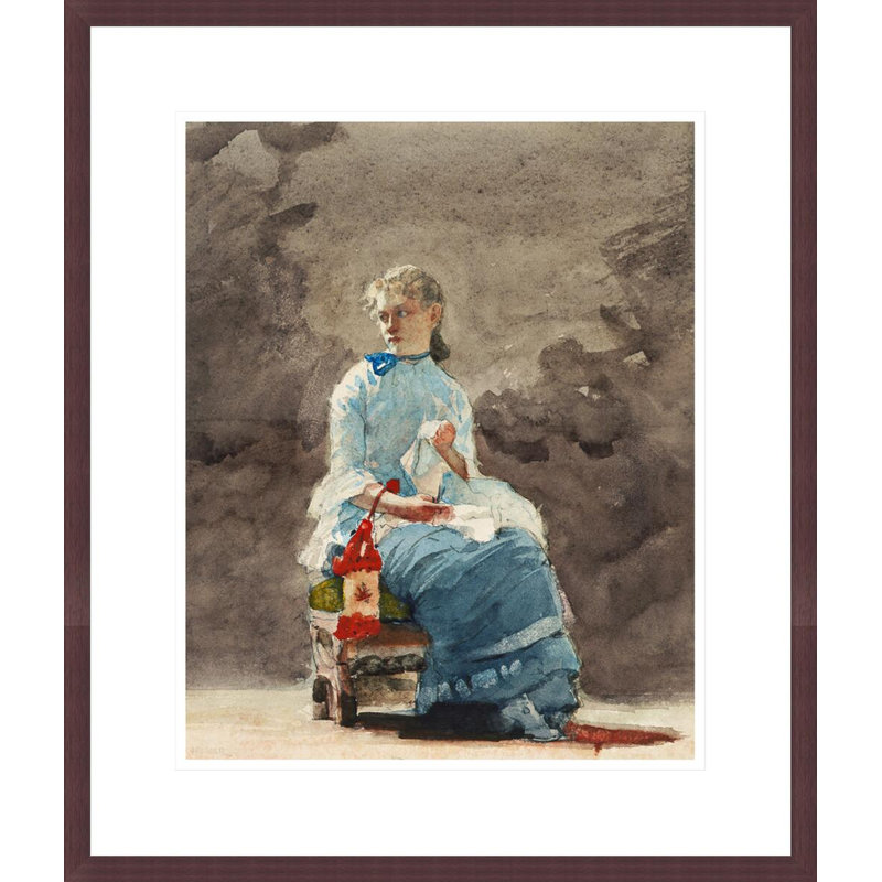 «Woman Sewing» par Winslow Homer - impression giclée encadrée, H 20,77 po x l 17,75 po